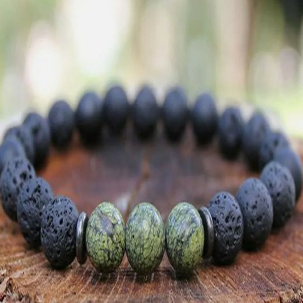 8mm lava Stone Green Jade Mala Yoga Bracelet Chakra Sutra Handmade B415-B